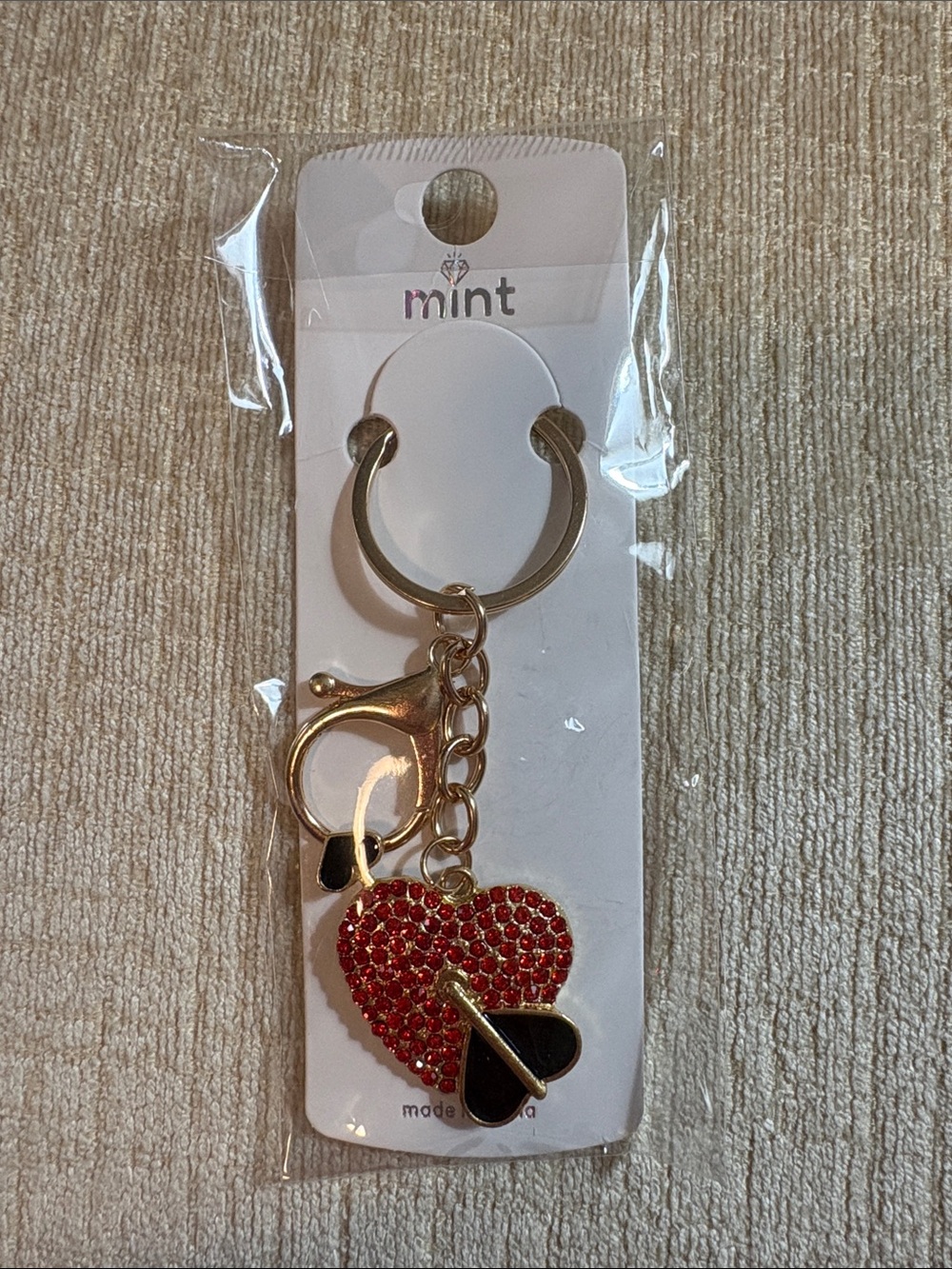 mint Red Heart and Black Accent Keychain
